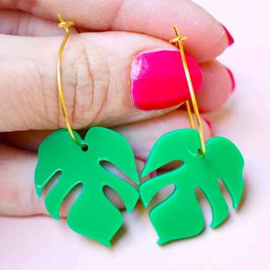 Monstera Hoop Earrings